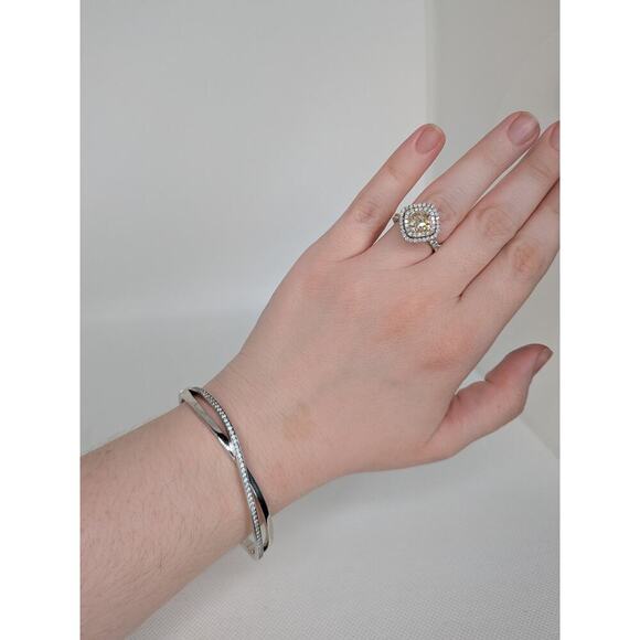 Pandora Sterling Silver 925 Twisted Clear CZ Hinged Bangle Bracelet Size 3 7.5" - Picture 6 of 6